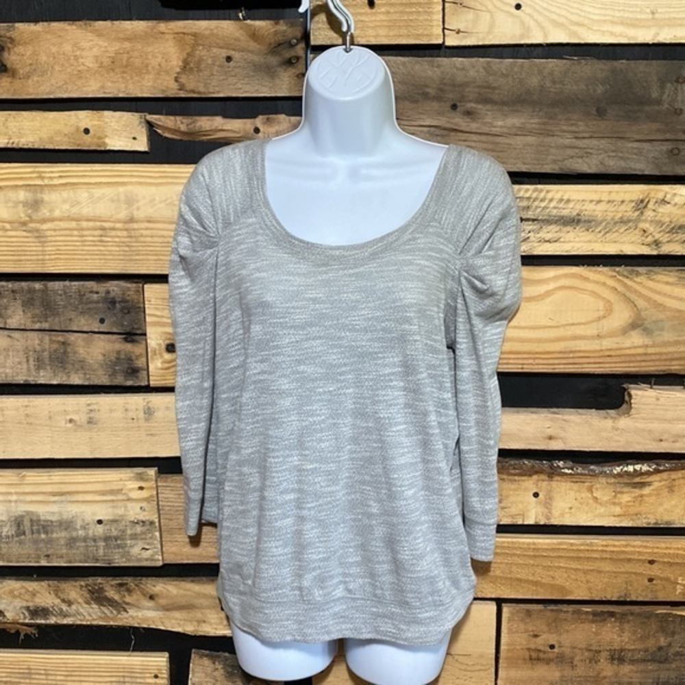 Free People Marled Grey Everyday Puff Sleeve Sweater Small